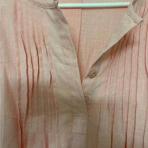 Pleated Pink Button-Up Blouse